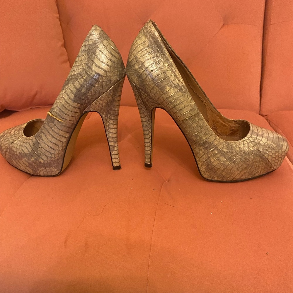Vince Camuto python platform pump